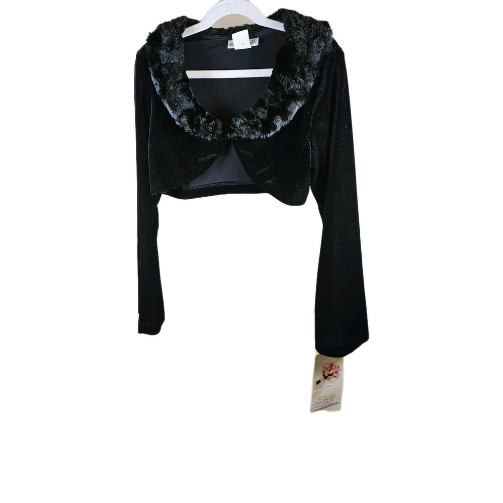 Jona Michelle Size  12 Black Velvet With Fur Like Shrug  Sweater
